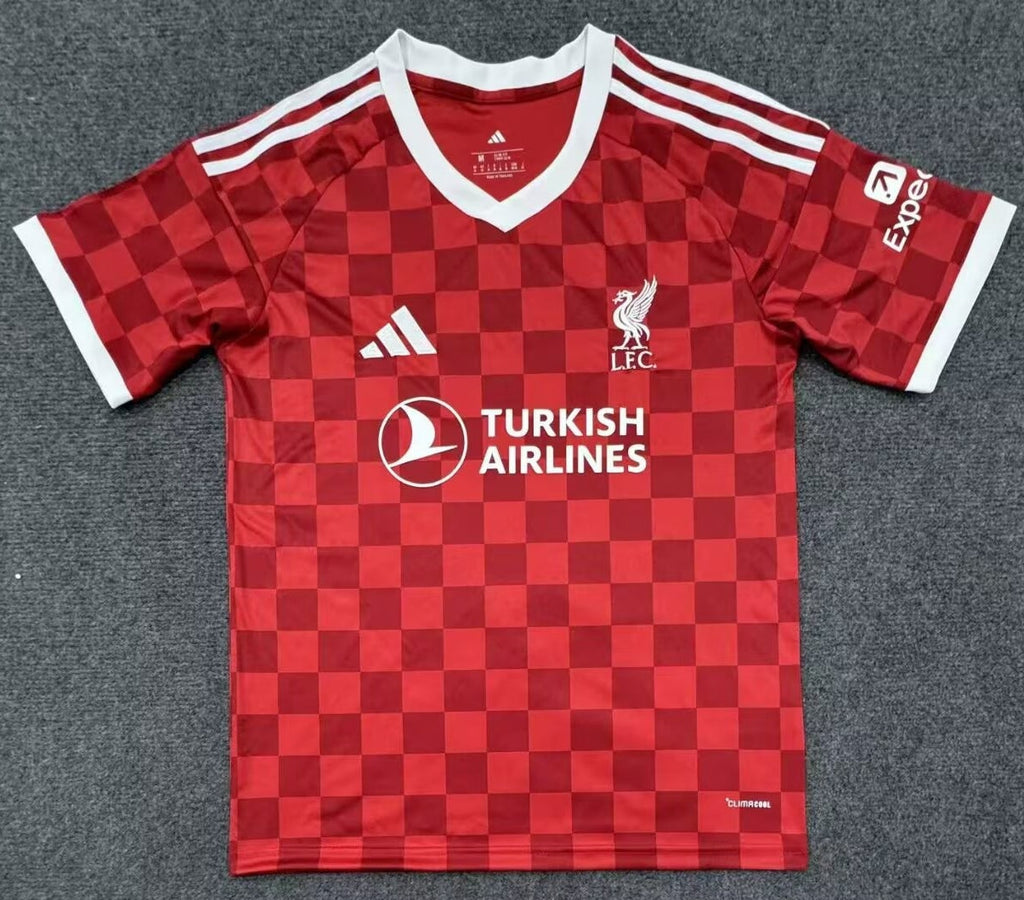 27/28 Liverpool home fan jersey front view in red and white