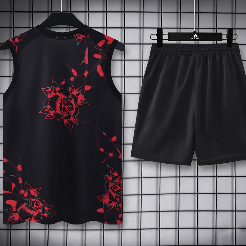 Manchester United rose-black tank and shorts set image 2