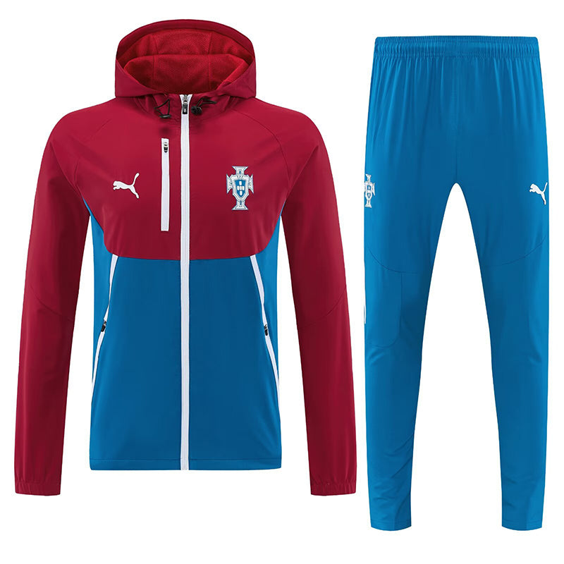 26/27 Portugal Red Blue Hooded Windbreaker Tracksuit