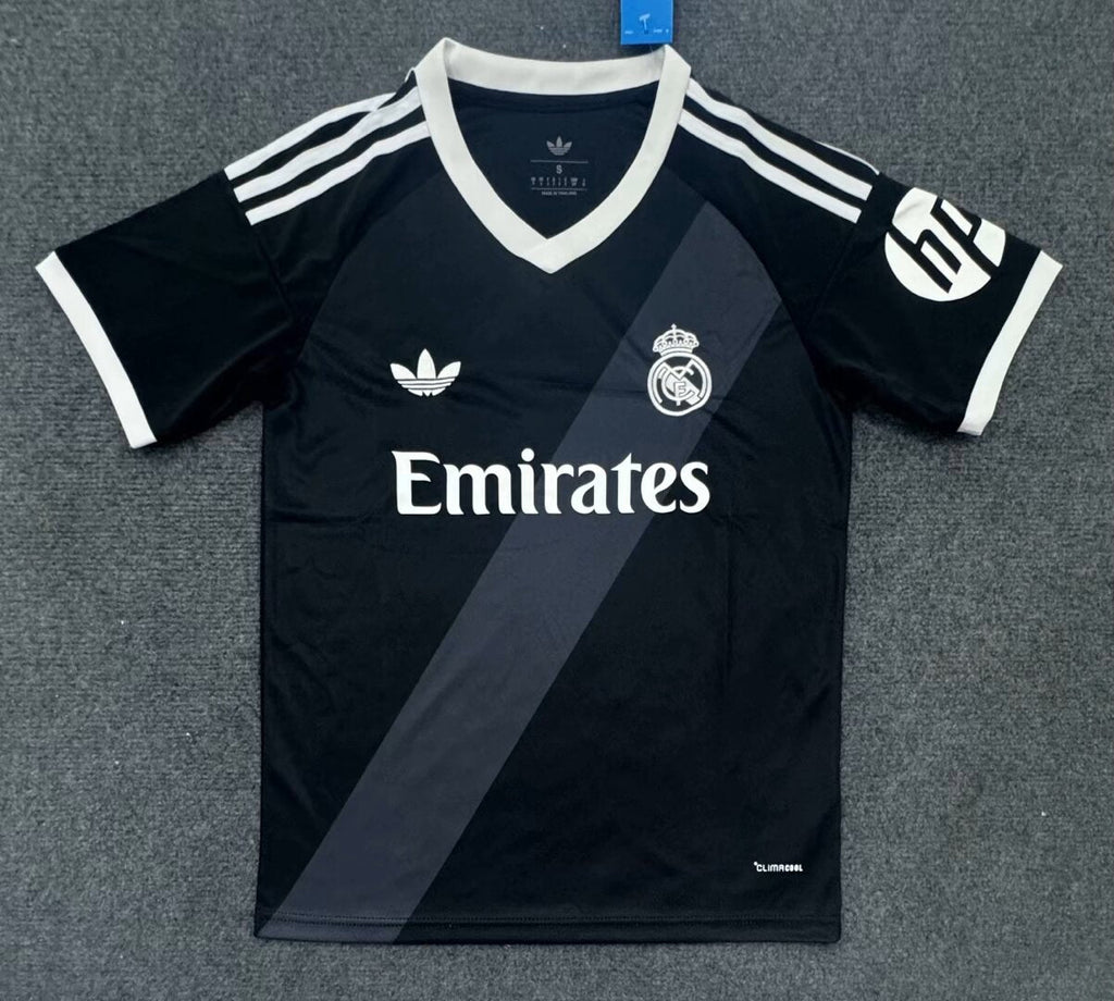 27/28 Real Madrid away fan jersey front view in black and white