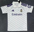 27/28 Real Madrid home fan jersey front view in white and purple