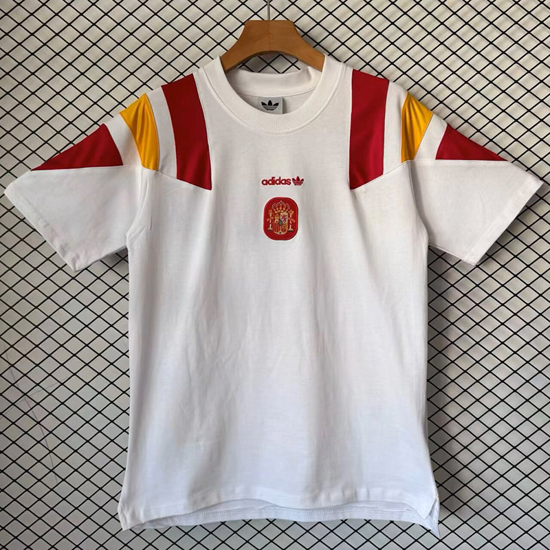 Spain white retro cotton football shirt