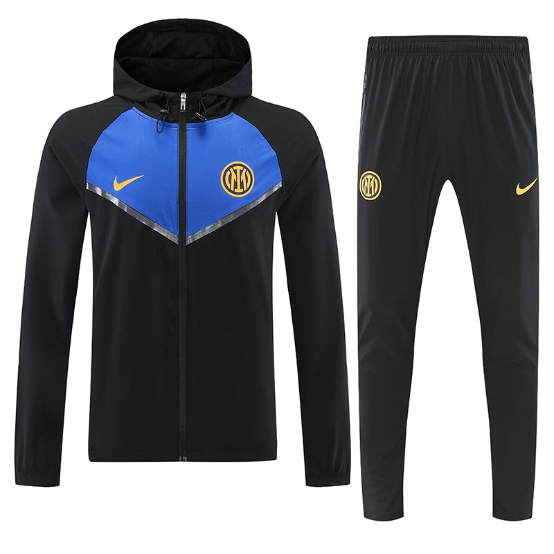 Inter black and blue hooded windbreaker tracksuit