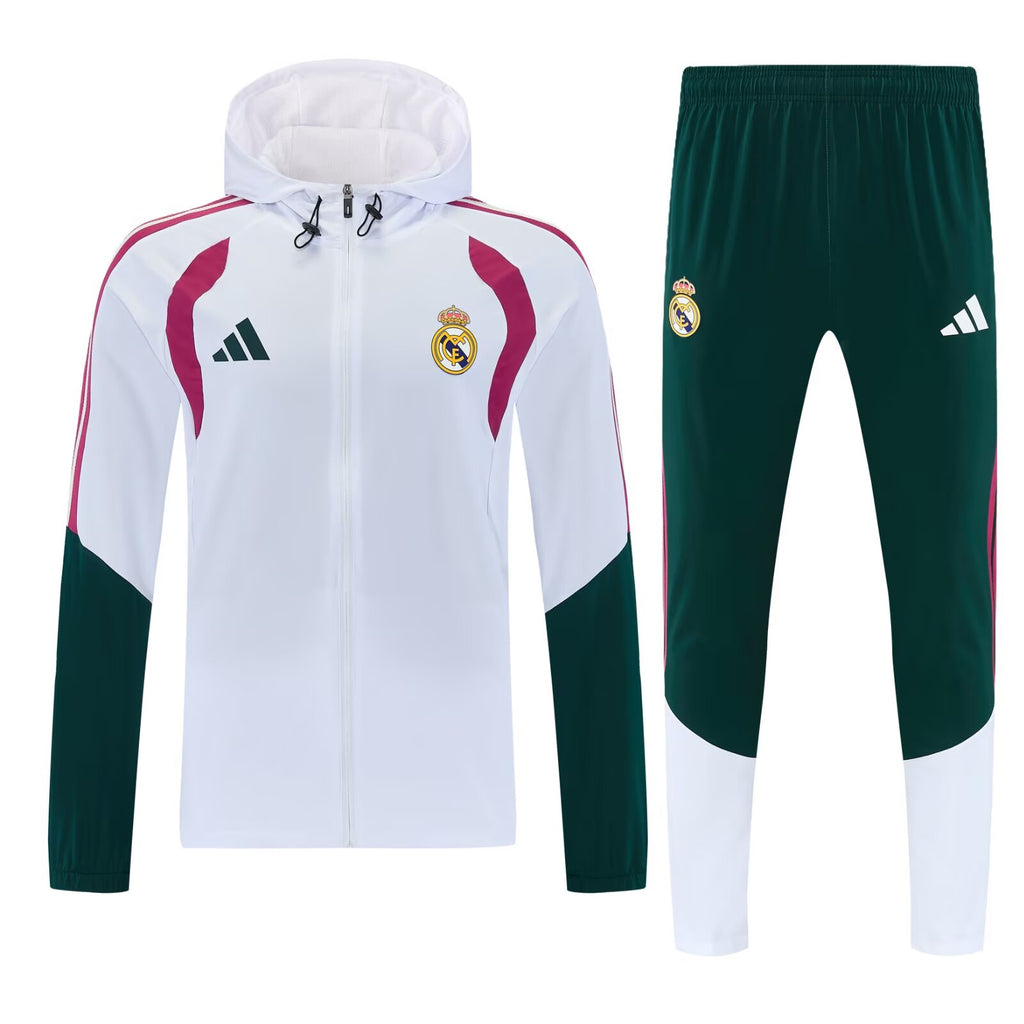 Real Madrid white hooded windbreaker tracksuit